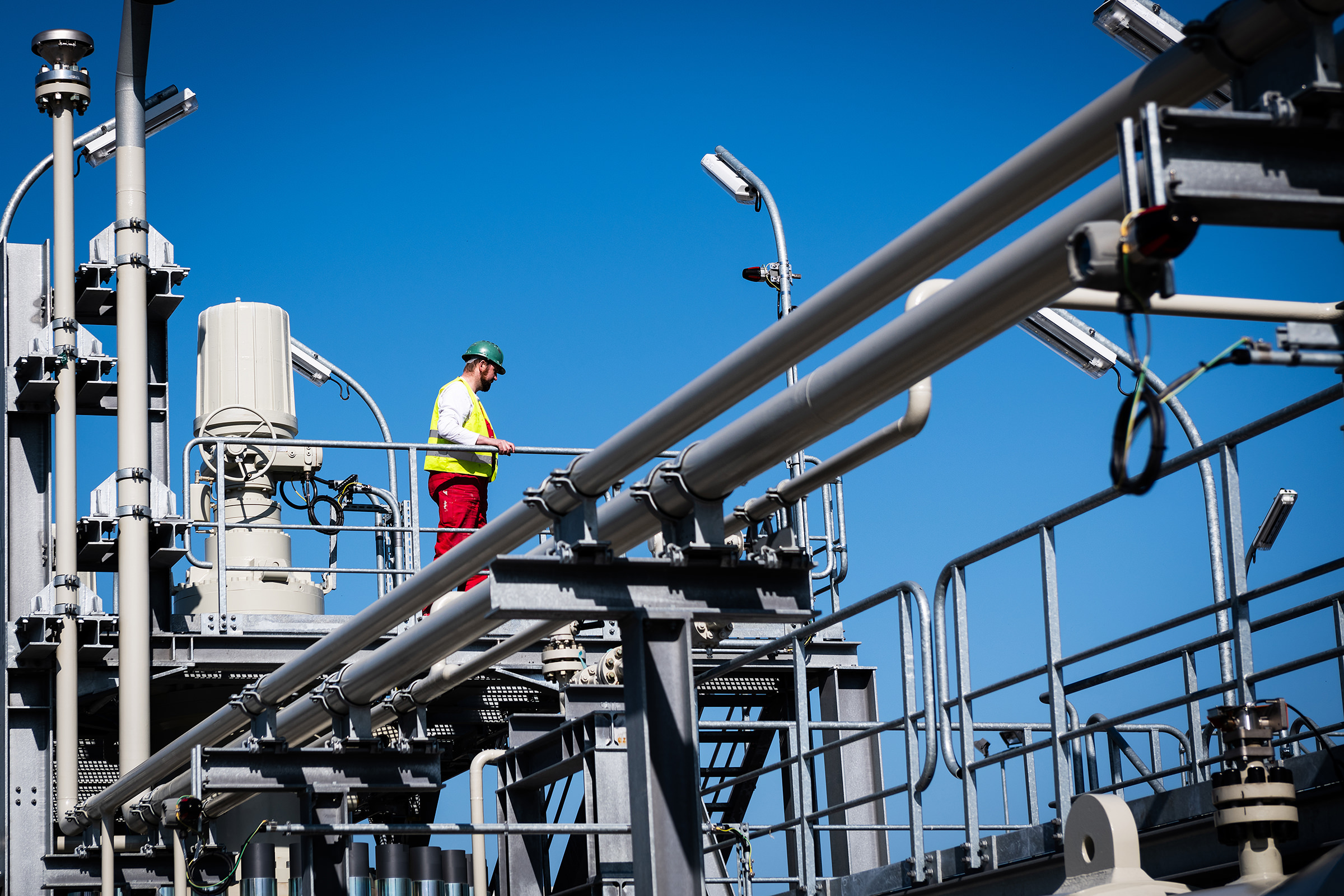 Industriefoto einer Gelände der Nord Stream 2 Anlandestation in Lubmin bei Greifswald, die eine Verbindung zwischen Nord Stream 2 und dem europäischen Erdgas-Pipelinenetz darstellt